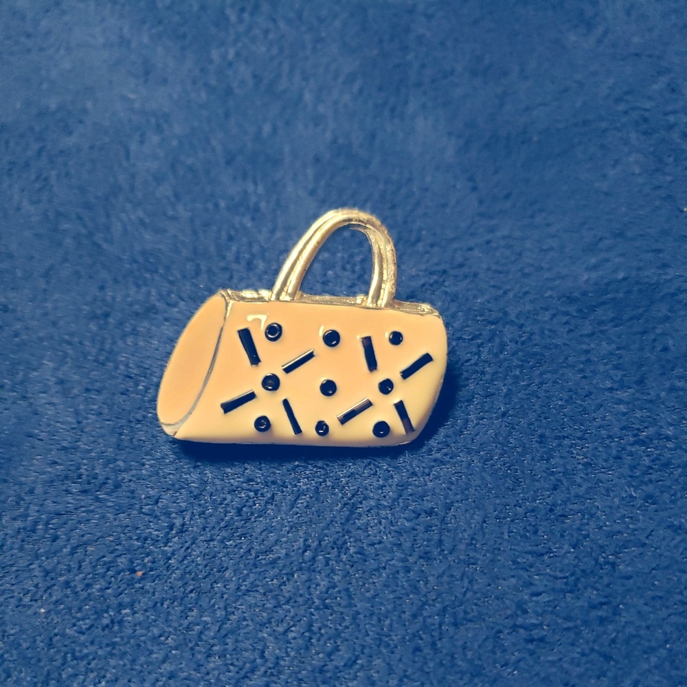 Signed White/Black Enameled Purse Handbag Pin
